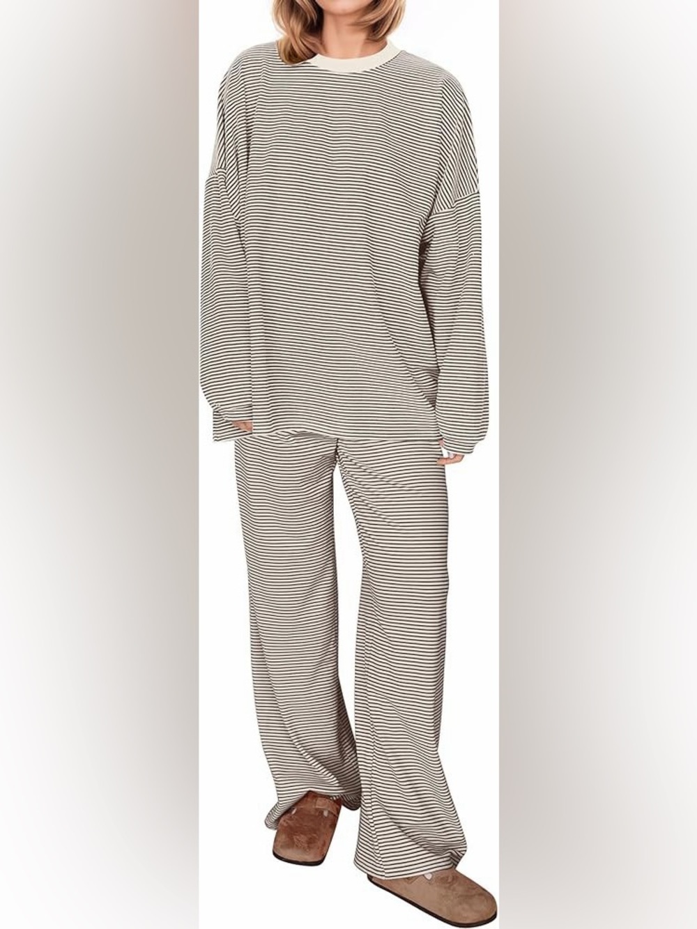 Striped Cream and brown oversized matching Set